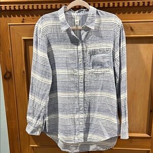 Gap Blue + White Striped Linen Boyfriend Button-Up Shirt